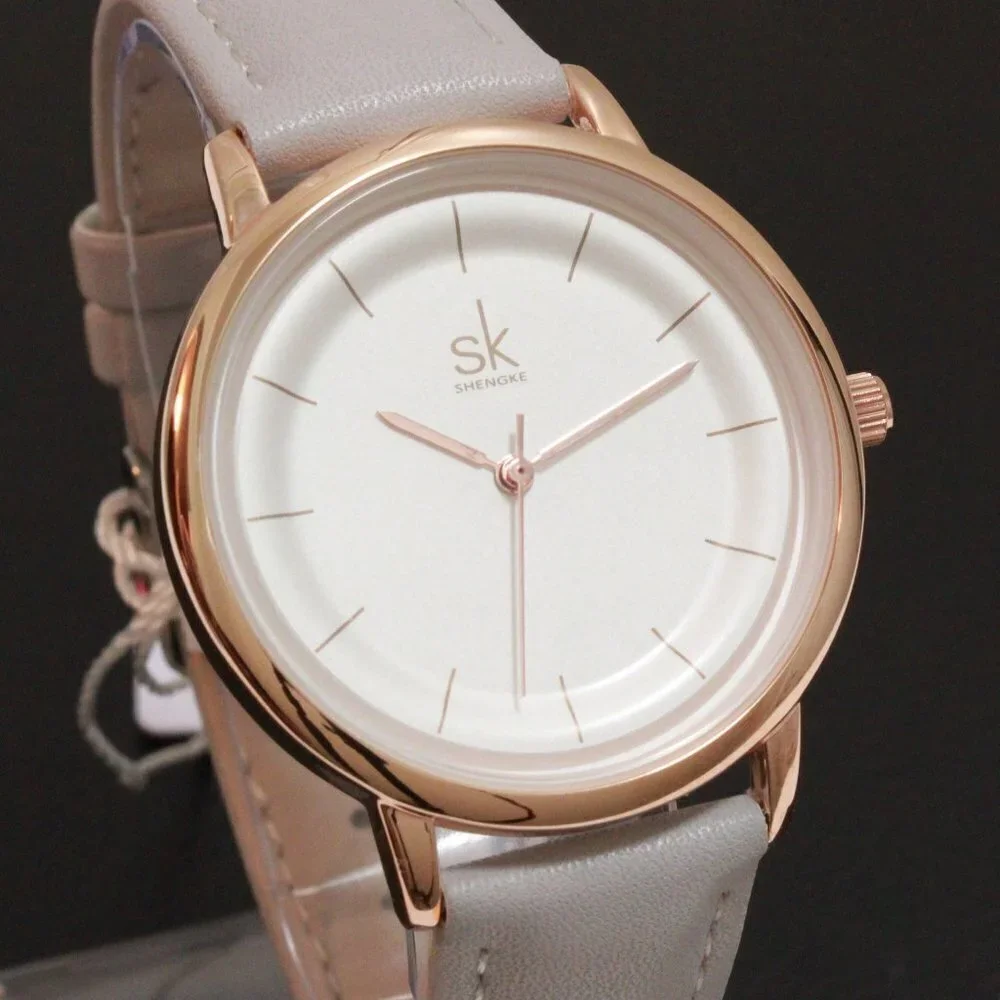 Ladies Dress Quartz Watch White Dial Grey Strap 38mm